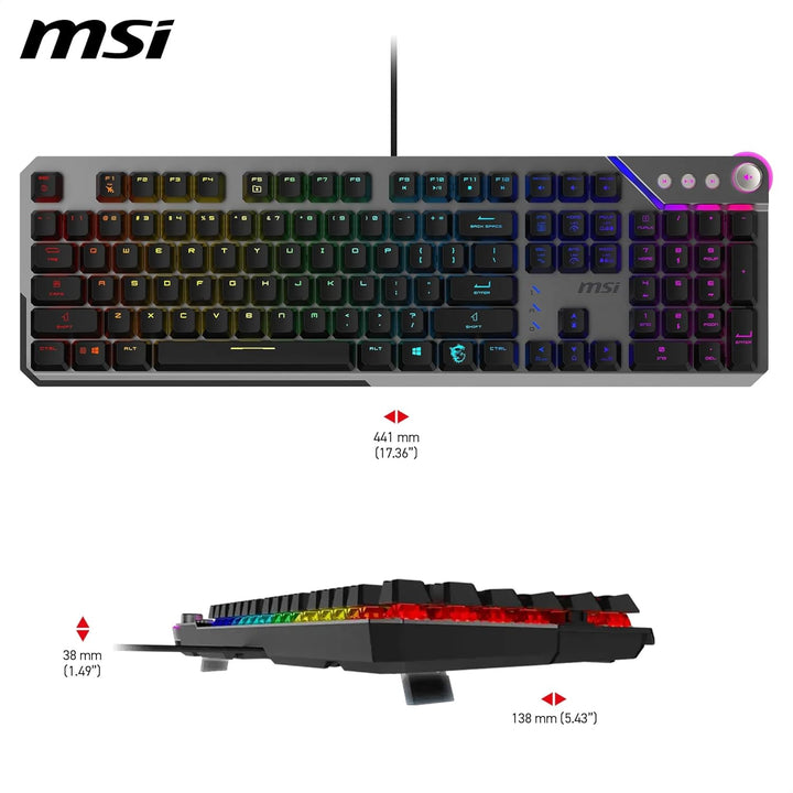 MSI Strike 600 Silent FR Gaming-Tastatur, leise – Kailh Midnight Pro Silent Touch-Schalter, ergonomi