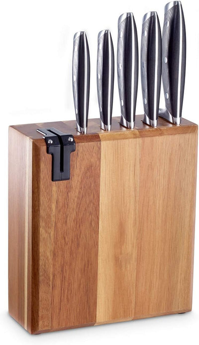 ECHTWERK Messerblock/ Küchenmesser-Set aus Akazienholz mit rutschhemmenden Gummifüssen, Inkl. Integr