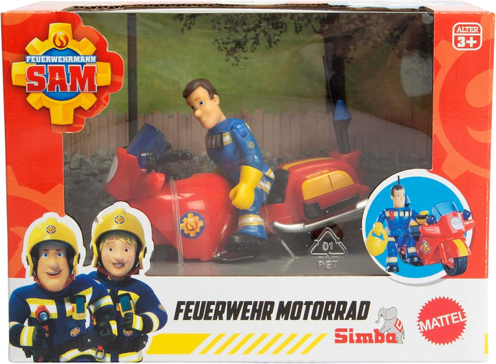 Simba Feuerwehrmann Sam Motorrad mit Figur – Einsatzfahrzeug mit beweglicher Sam Spielfigur, TV Seri