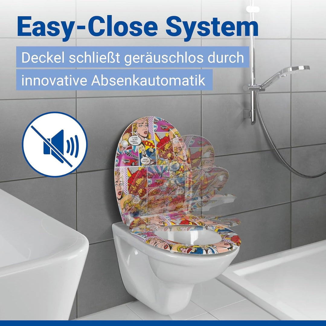 WENKO WC-Sitz Pop-Art, Toilettensitz mit Absenkautomatik, Fix-Clip Hygiene-Befestigung, WC-Deckel au