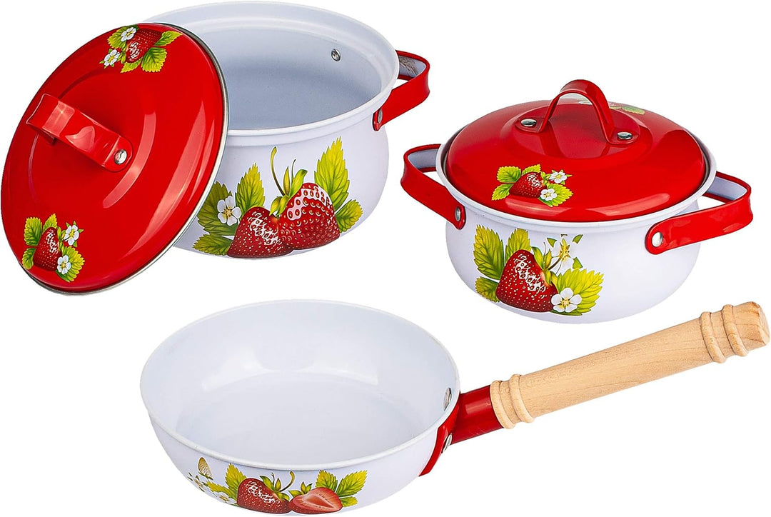 alles-meine.de GmbH 24 TLG. grosses Set Kochset & Topfset - Puppengeschirr/Kochtopfset - Erdbeere -