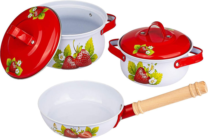 alles-meine.de GmbH 24 TLG. grosses Set Kochset & Topfset - Puppengeschirr/Kochtopfset - Erdbeere -
