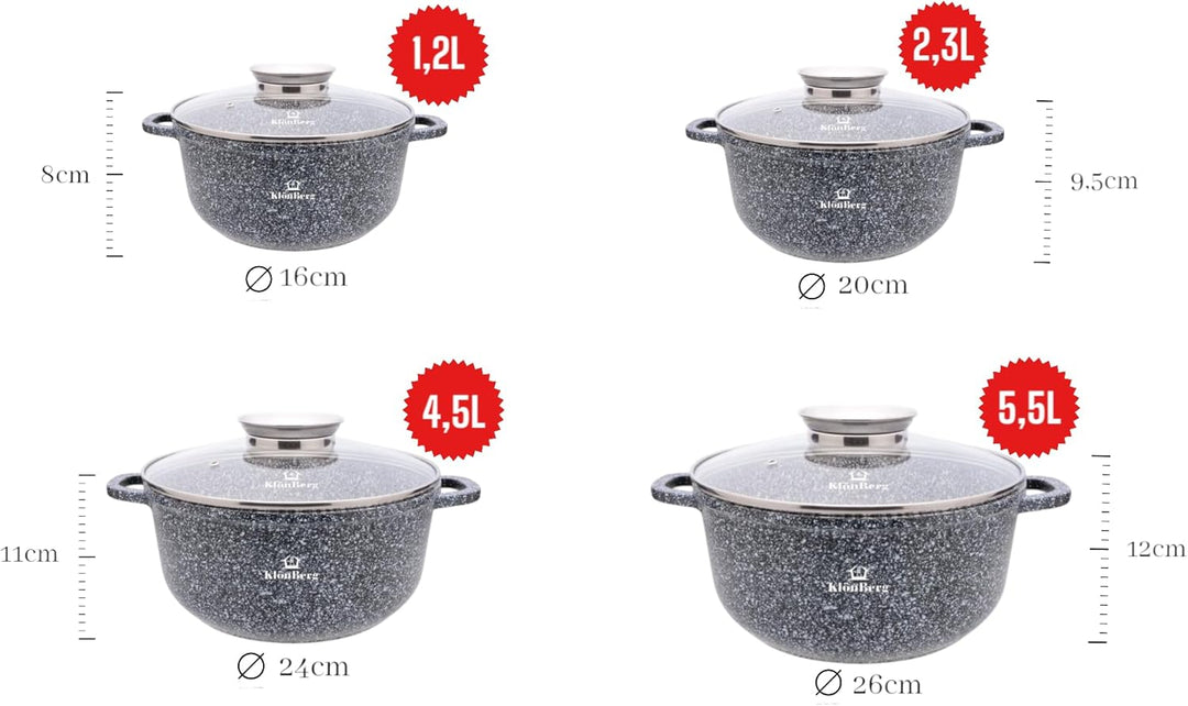 Induktions-Topfset, Aluguss-Topf mit Antihaftbeschichtung, Topfset mit Glasdeckel für alle Herdarten