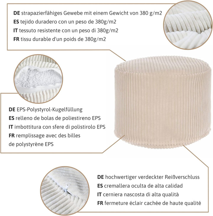 DreamRoots Pouf Hocker - Hocker Rund Cord 35x35x25 cm - Couch Hocker Wohnzimmer - Sitzpouf Rund - Fu
