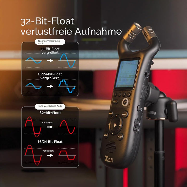 Xvive - XV1-R Digitaler Handheld-Recorder mit integrierten Mikrofonen - WAV-Aufnahme Mono Stereo