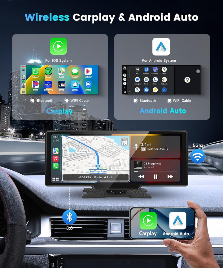 10,26-Zoll CarPlay Android Auto Autoradio, IPS-Touchscreen-Digitalempfänger fürs Auto mit Bluetooth,