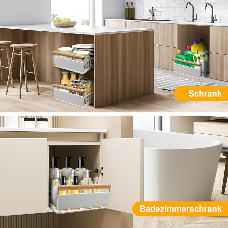 AirOpen Ausziehbare Schublade Küche, Hochwertiger Karbonstahl Ausziehbarer Schrank Organizer, Ultral