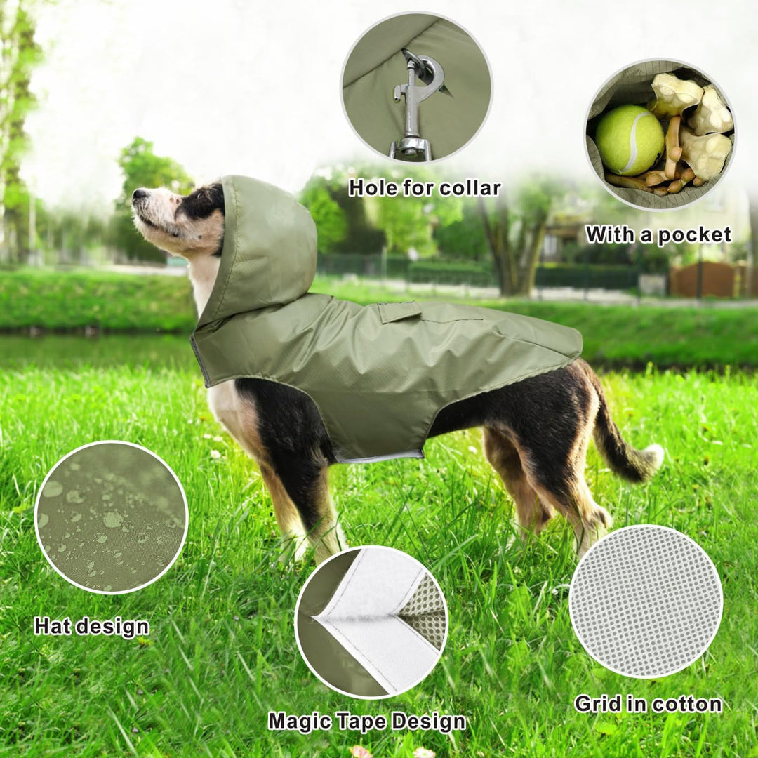 Idepet Regenmantel für Hunde mit Kragenloch Wasserdicht Reflektierend Winddicht Poncho Regenjacke mi