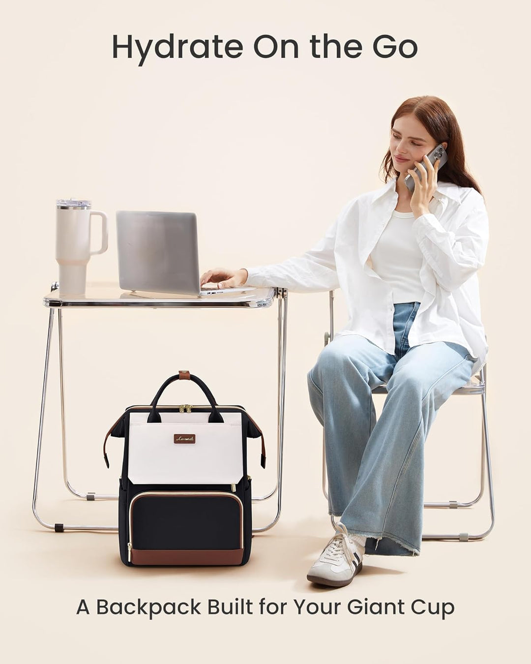 LOVEVOOK Rucksack Damen Gross, 17,3 Zoll Laptop Schulrucksack Wasserdicht Travel Backpack Women Eleg