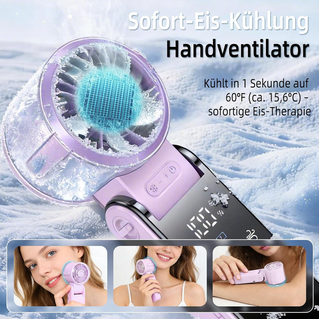 Handventilator Akku Aufladbar, Tragbarer Klein Turbo-Ventilator mit 100 Stufen Wind, 3-in-1 Mini Ven