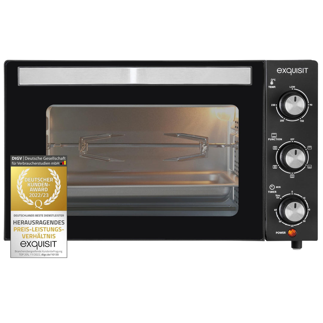 Exquisit Mini-Backofen MO 3302 sw | Umluft | Innenbeleuchtung | Stufenlose Einstellung | Backblech |