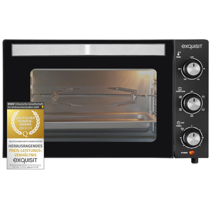 Exquisit Mini-Backofen MO 3302 sw | Umluft | Innenbeleuchtung | Stufenlose Einstellung | Backblech |