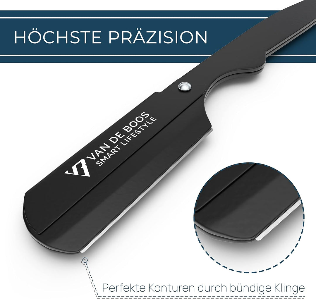 Van De Boos® Rasiermesser-Set mit 100 Derby Wechselklingen - Hochwertiges Edelstahl Barber Bartmesse