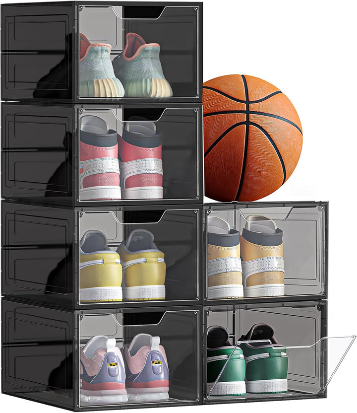 SONGMICS Schuhboxen, Schuh-Organizer aus Kunststoff, mit Tür, durchsichtig, Kunststoffboxen, 6er Set