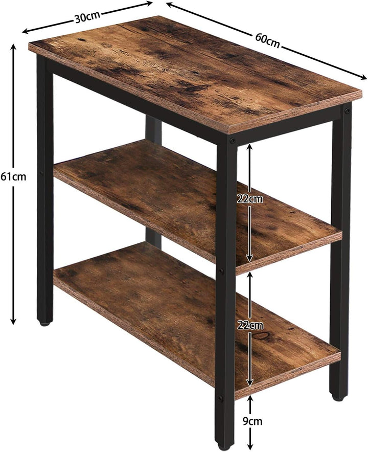 HOOBRO Beistelltisch, Nachttisch mit 3 Ablage, Sofatisch Industriestil, Nachtschrank, Schlafzimmer,