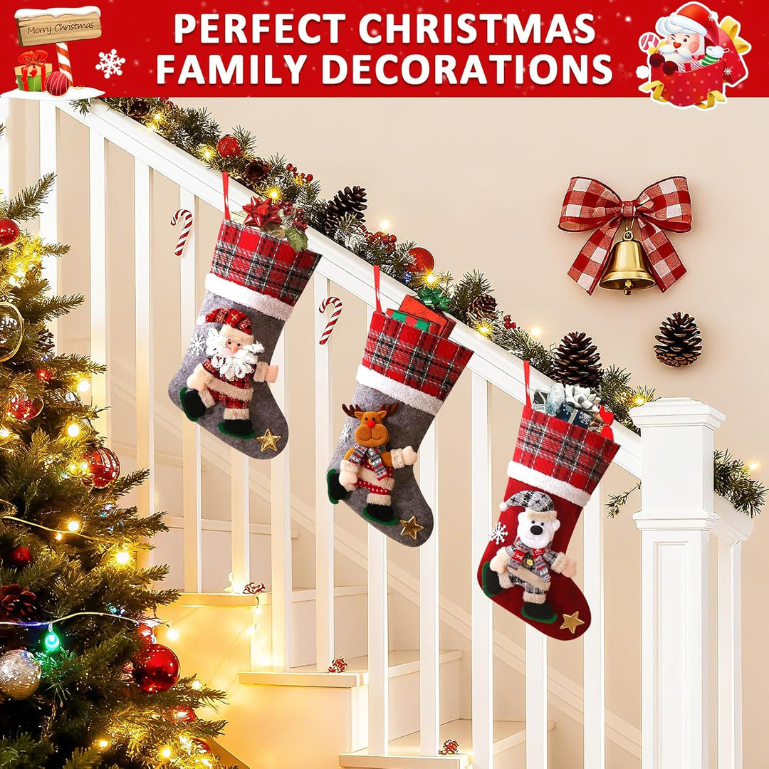 Nikolausstrumpf 3er Set, Personalisiert Grosser 3D Weihnachtsstrumpf, Nikolausstiefel zum Befüllen B