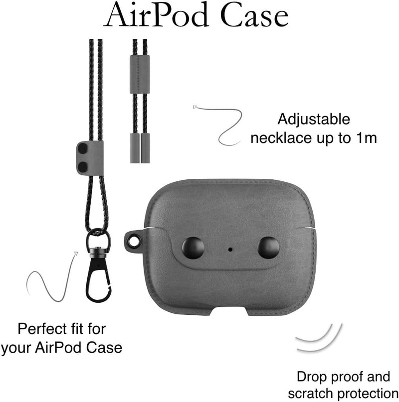 Woodcessories - AirPods Pro Leder Hülle mit Halskette, AirCase (Grau) AirPods Pro Grau, AirPods Pro