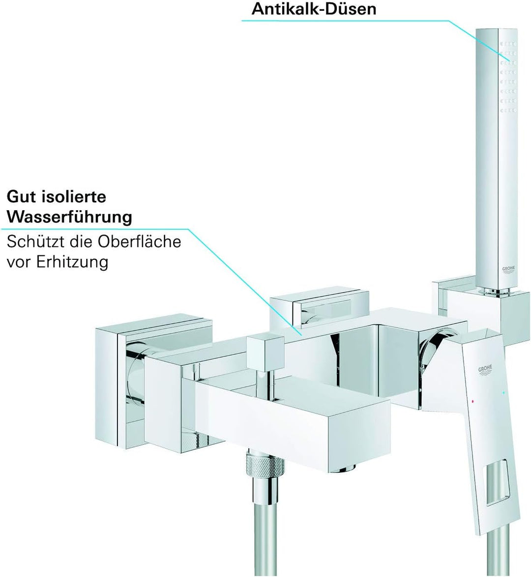 GROHE Eurocube Wanne - Wannenarmatur | mit HANDBRAUSE, Wandhalter und Schlauch | 23141000 & Eurocube