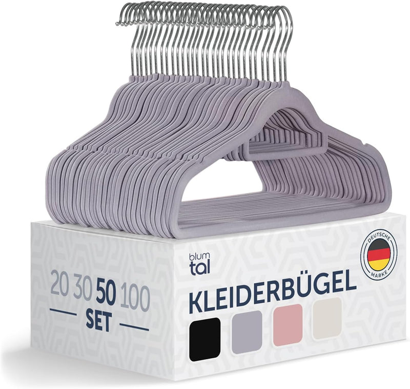 Blumtal Kleiderbügel 50 Stück - Kleiderbügel Samt 360° drehbar und belastbar - Kleiderbügel platzspa