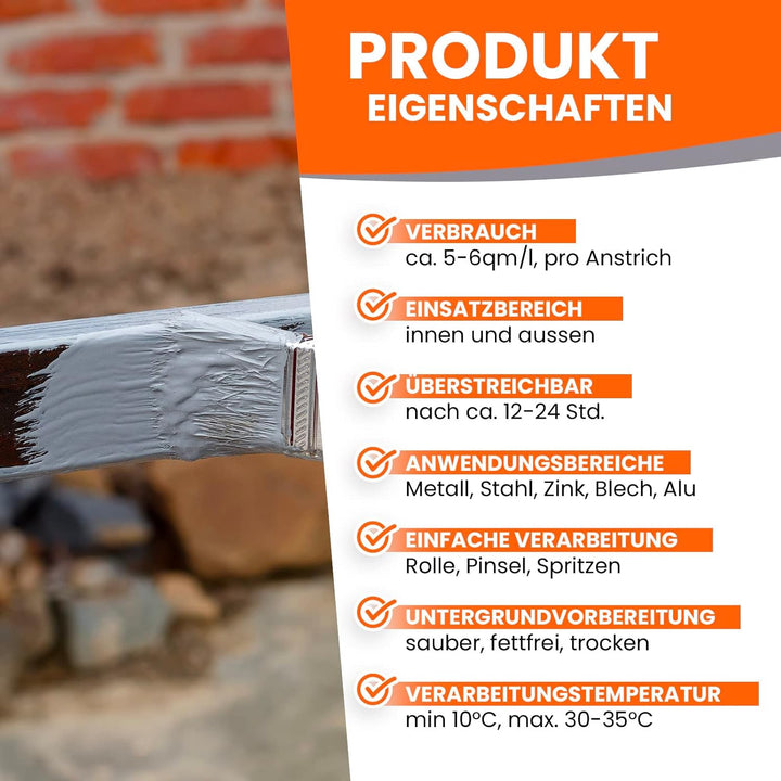 BEKATEQ Metallschutzlack 4in1 Metallfarbe 10L Schwarz I Grundierung + Rostschutzfarbe + Zwischenanst
