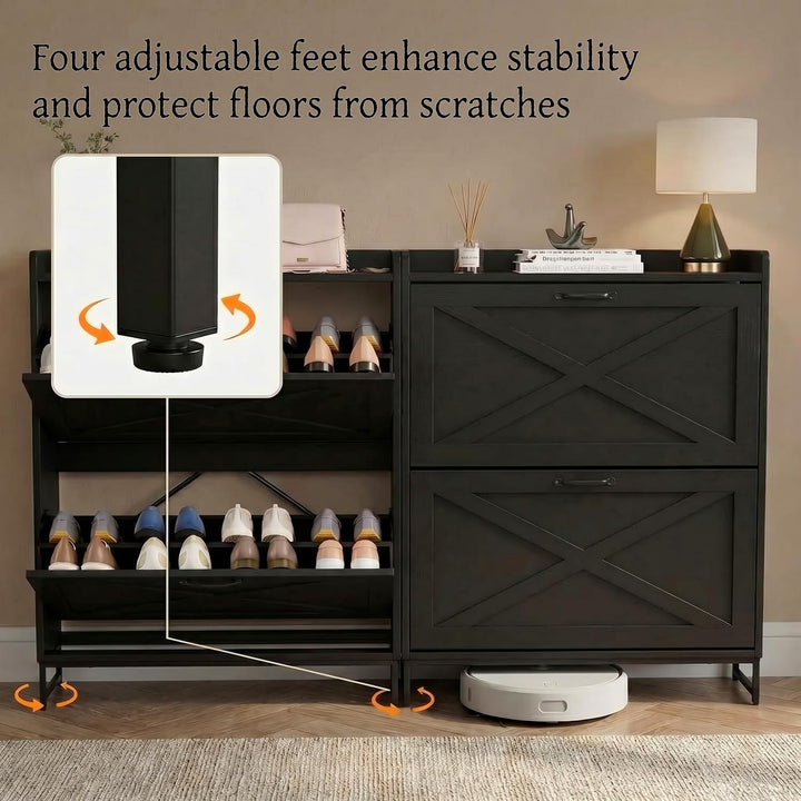 VOWNER schmal Schuhschrank 2 Klappen, verstellbar Schuhregal Schuhkipper, platzsparend Schuhablage f