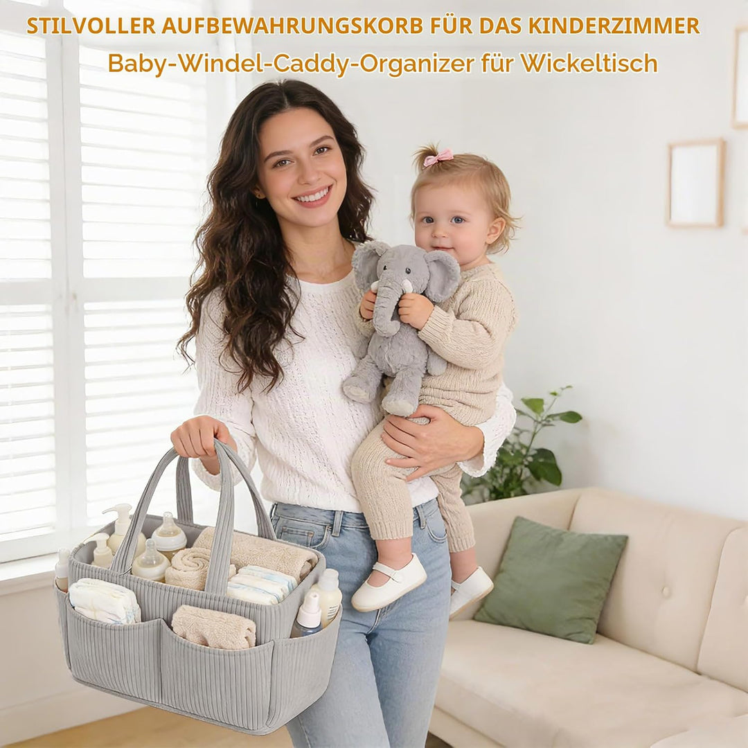 Wickelkorb Cord für Wickeltisch,Baby Windel Caddy Organizer mit Wechselbaren Fächern,Stilvoller Aufb
