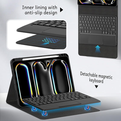 CACOE Hülle Tastatur Kompatibel mit iPad Pro 11 Zoll M4 Hülle 2024 mit Touchpad, 7-Farbige Beleuchtu