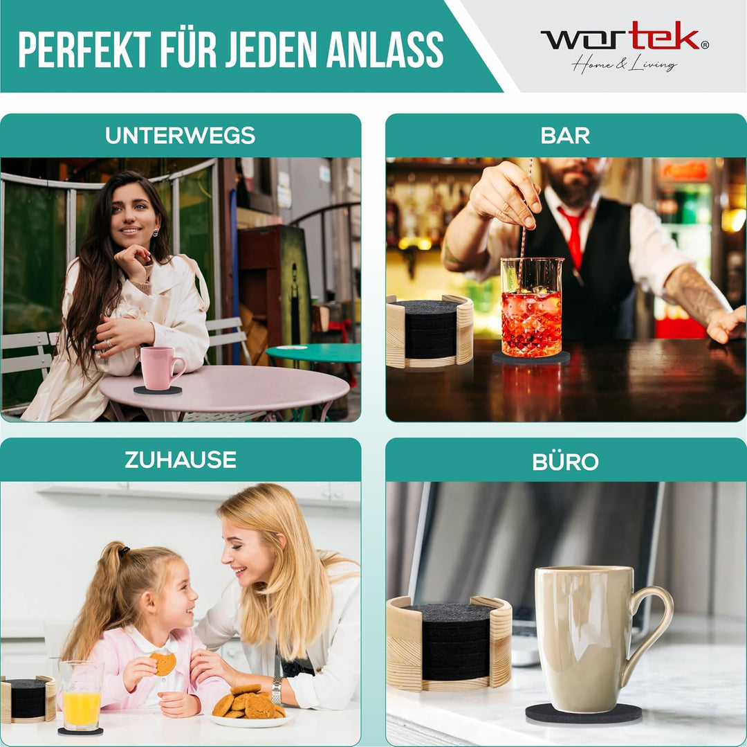 wortek Filzuntersetzer rund - 10er Set Untersetzer Gläser inkl. Box - Design Glasuntersetzer Filz in