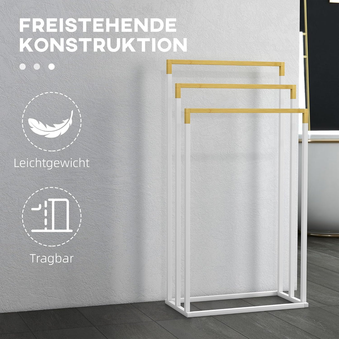 kleankin Handtuchhalter Stehend Handtuchständer mit 3 Handtuchstangen Badetuchhalter aus Stahl für B