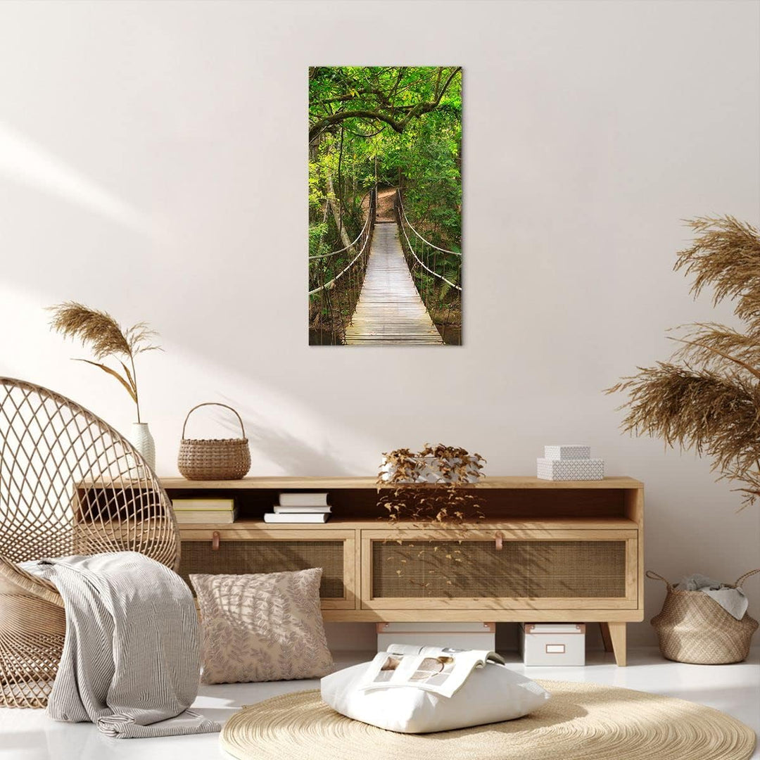 Bilder auf Leinwand 55x100cm Leinwandbild mit Rahmen Fussgängerbrücke Wald Abenteuer Gross Wanddeko