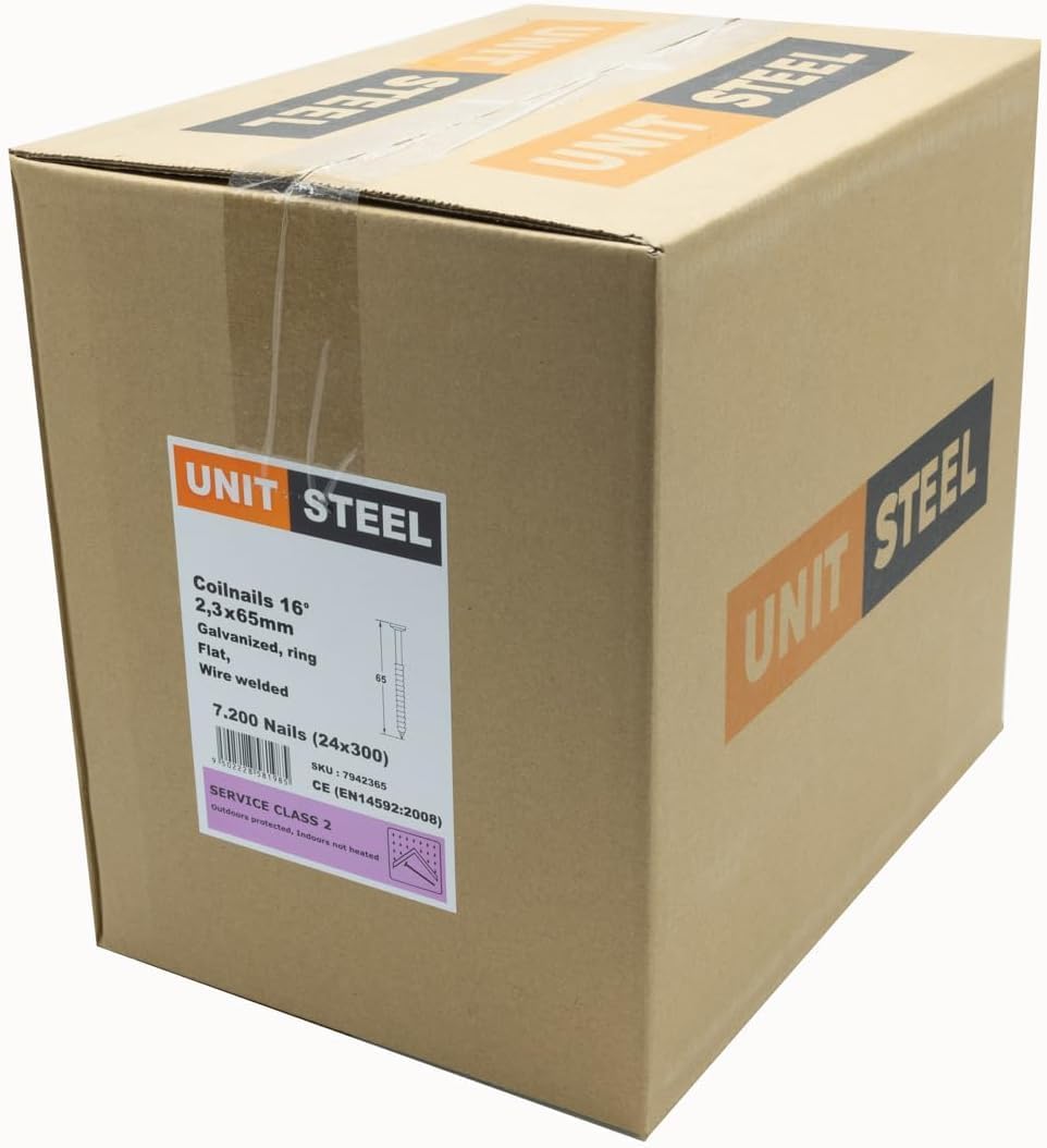 Coilnägel - 2,3X65mm, 7.200 stück, Ringnägel für Druckluft Nagler, Ring/verzinkt, für fast alle Mark