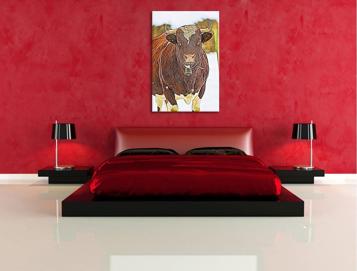 Kuhbullen in Schneelandschaft Deluxe Format: 100x70 cm auf Leinwand, XXL riesige Bilder fertig gerah