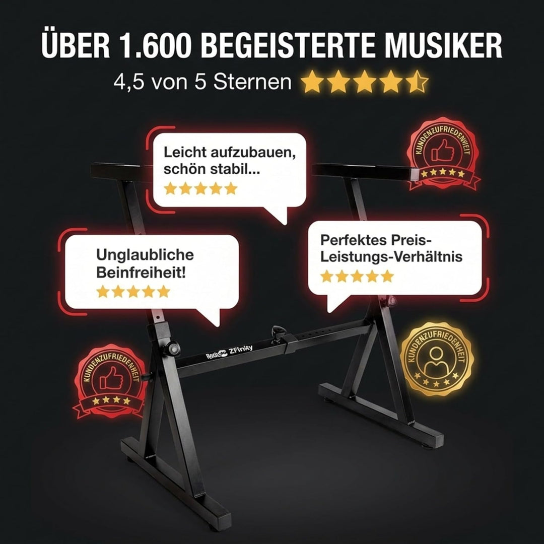 RockJam Heavy Duty Z-Style Keyboard Stand for Digital Pianos and Electronic Keyboards - Black Z-Shap