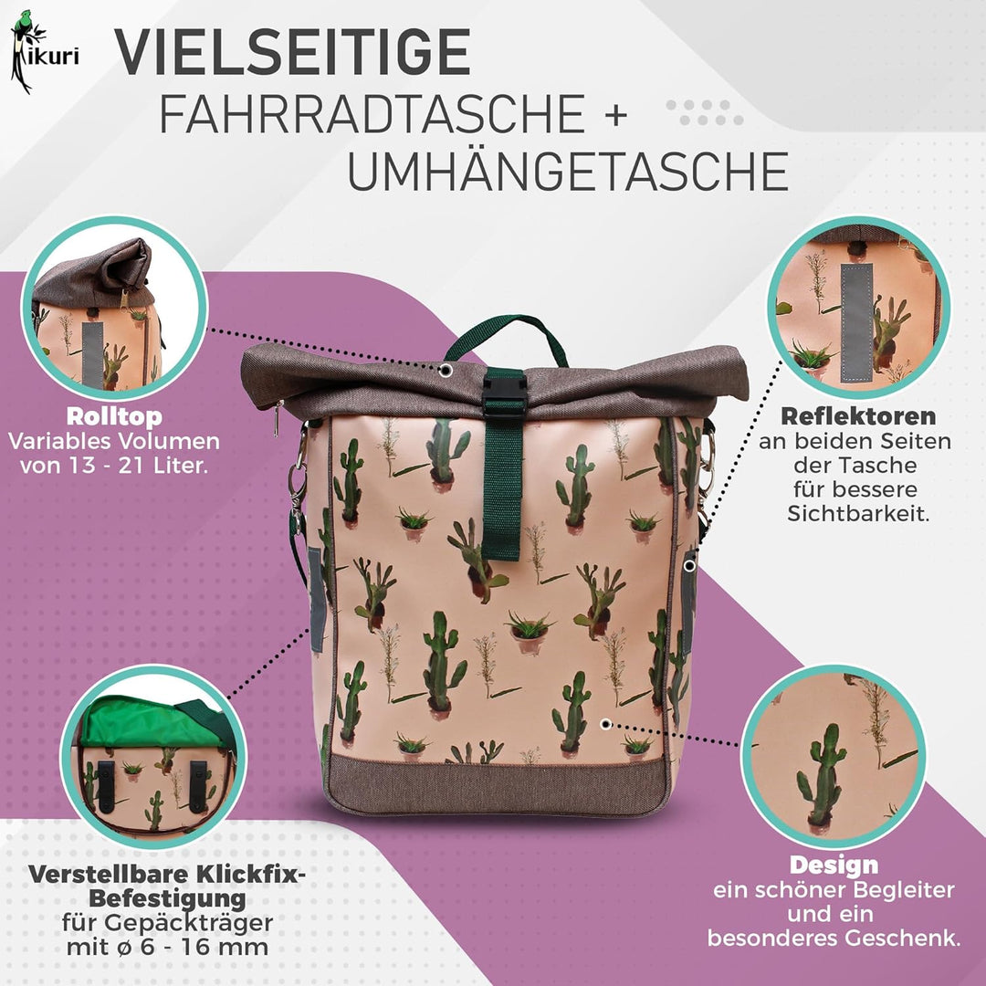 Ikuri Fahrradtasche für Gepäckträger Satteltasche Einzeltasche Packtasche, abnehmbar, mit Tragegurt