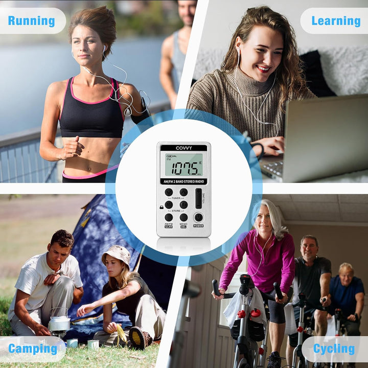 AM/FM Tragbares Radio,Covvy Digitales Pocket Mini Radio mit 500mAh 3.7V Wiederaufladbarer Akku und K
