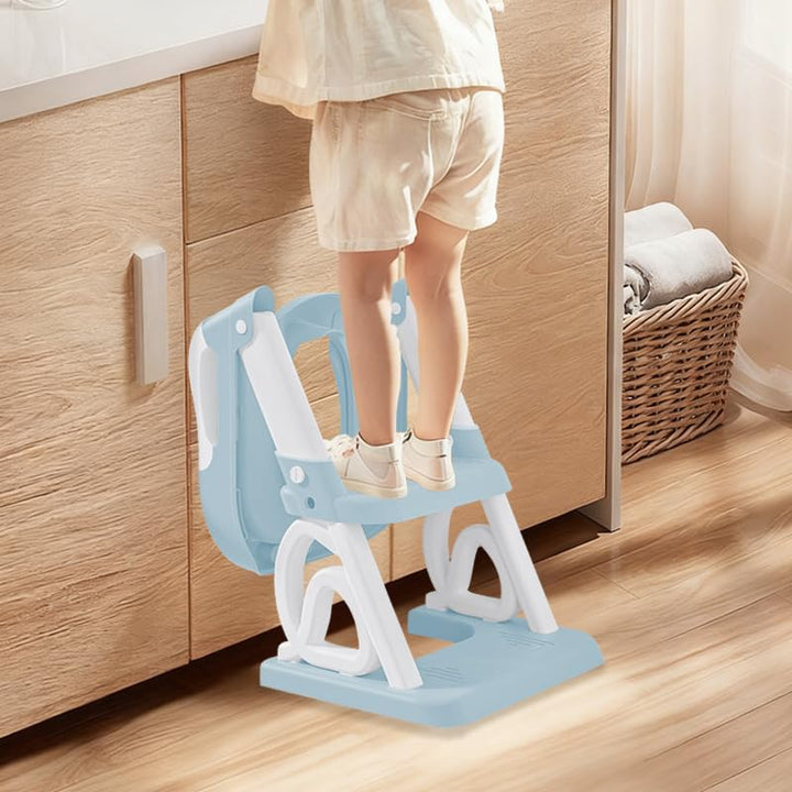 2-in-1 Toilettensitz für Kinder, Toilettensitz, faltbar und verstellbar, Treppe für Kinder, mit Leit