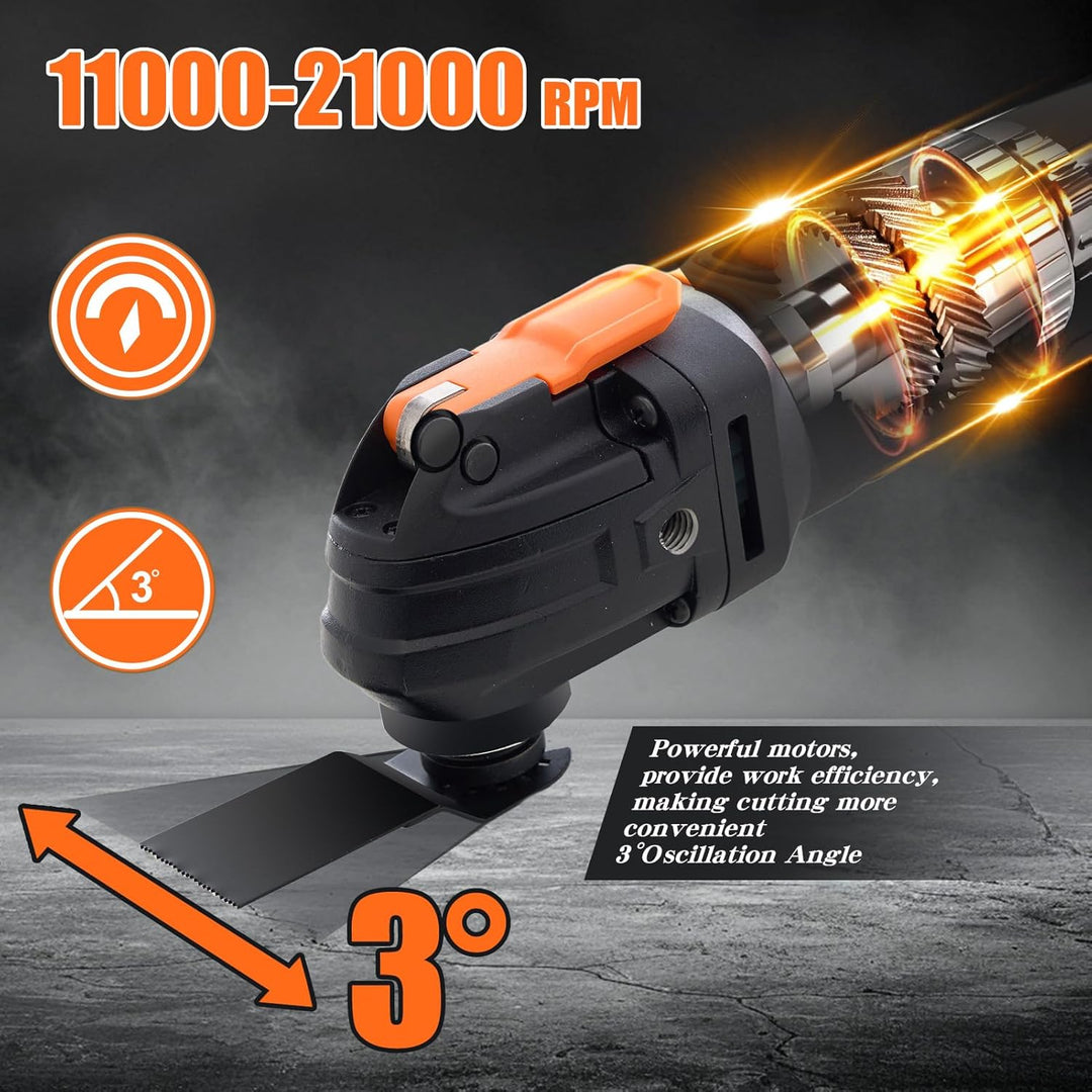 Multifunktionswerkzeug, 300W Oszillationswerkzeug Oszillierer mit 6 Drehzahl 1100-21000 RPM, 3° Oszi