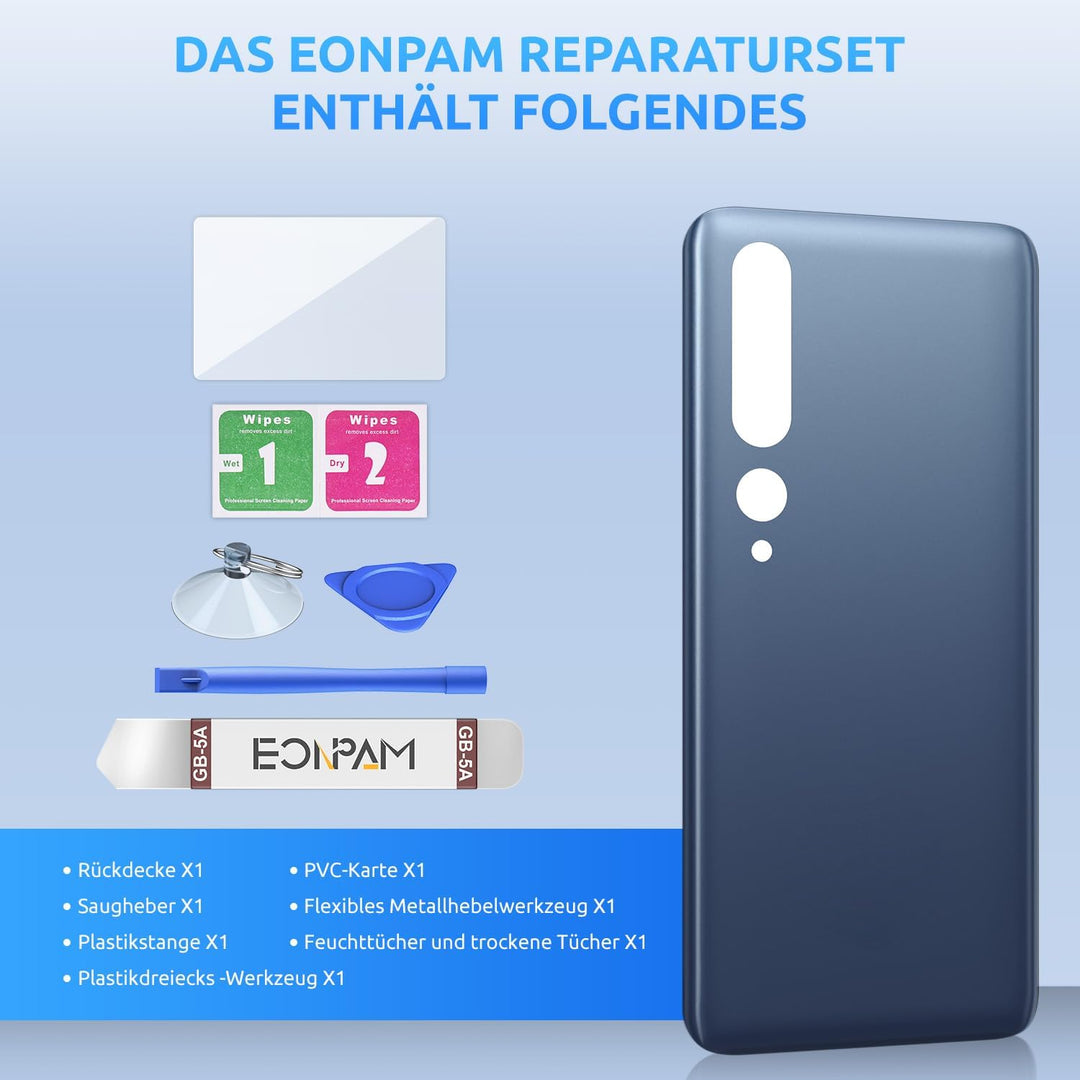 Eonpam Akkudeckel für Xiaomi Mi 10 Pro Rückseite Glas Original Backcover Back Glas Ersatz mit Repara