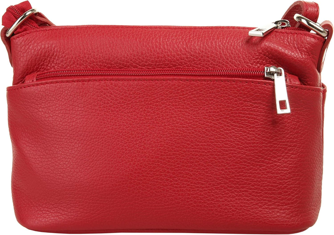 Umhängetasche Echt Leder Damen Made in Italy, Crossbody Bag, Messenger Bag mit Reissverschluss, Schu