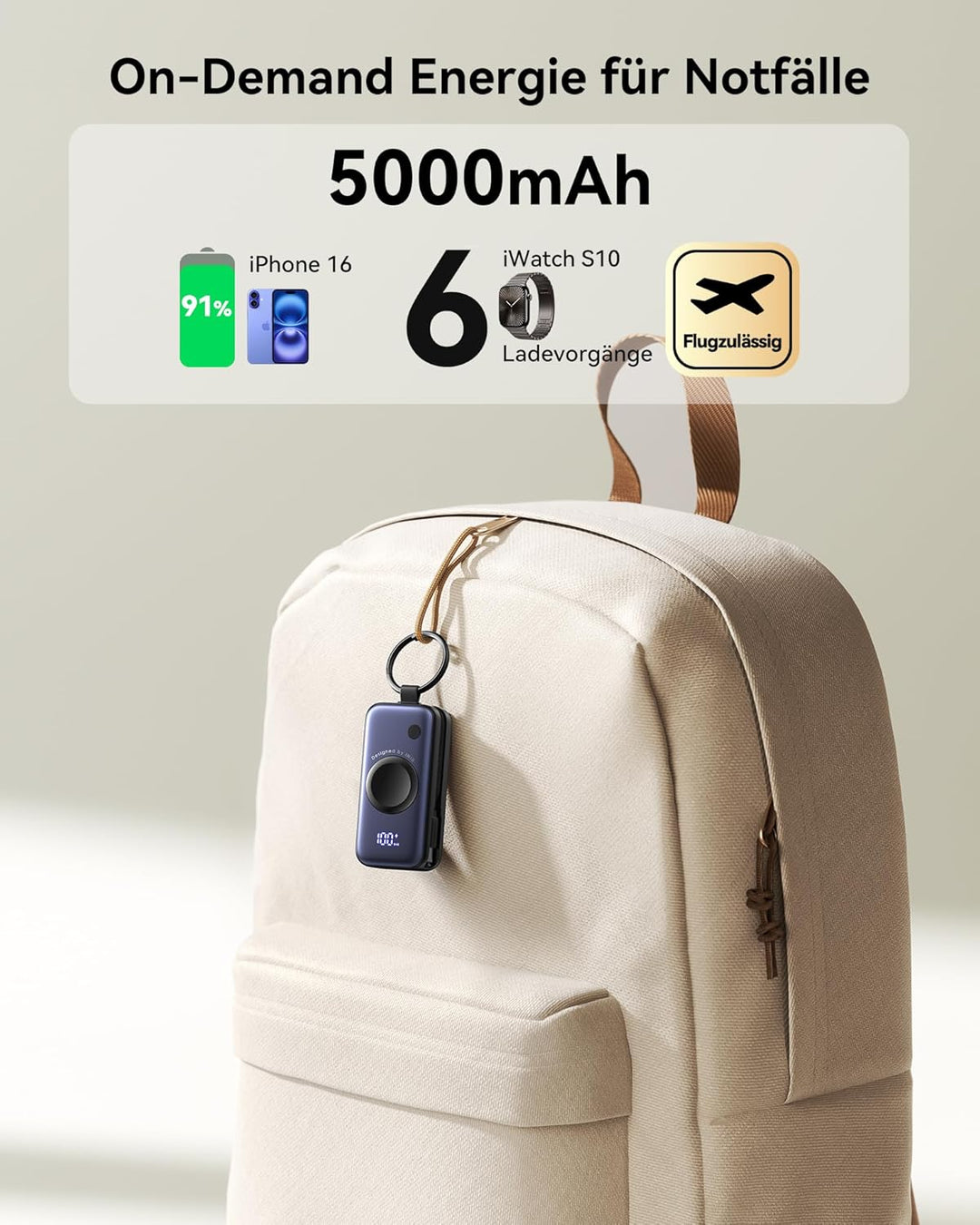 INIU Power Bank für Apple Watch, 5000mAh Powerbank mit eingebautem Kabel, Schlankes Reise Schlüssela
