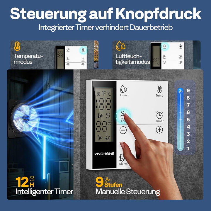 VIVOHOME 300mm Abluftventilator Industrie Wandventilator mit EC Motor 1305m³/h Wandlüfter mit Timer