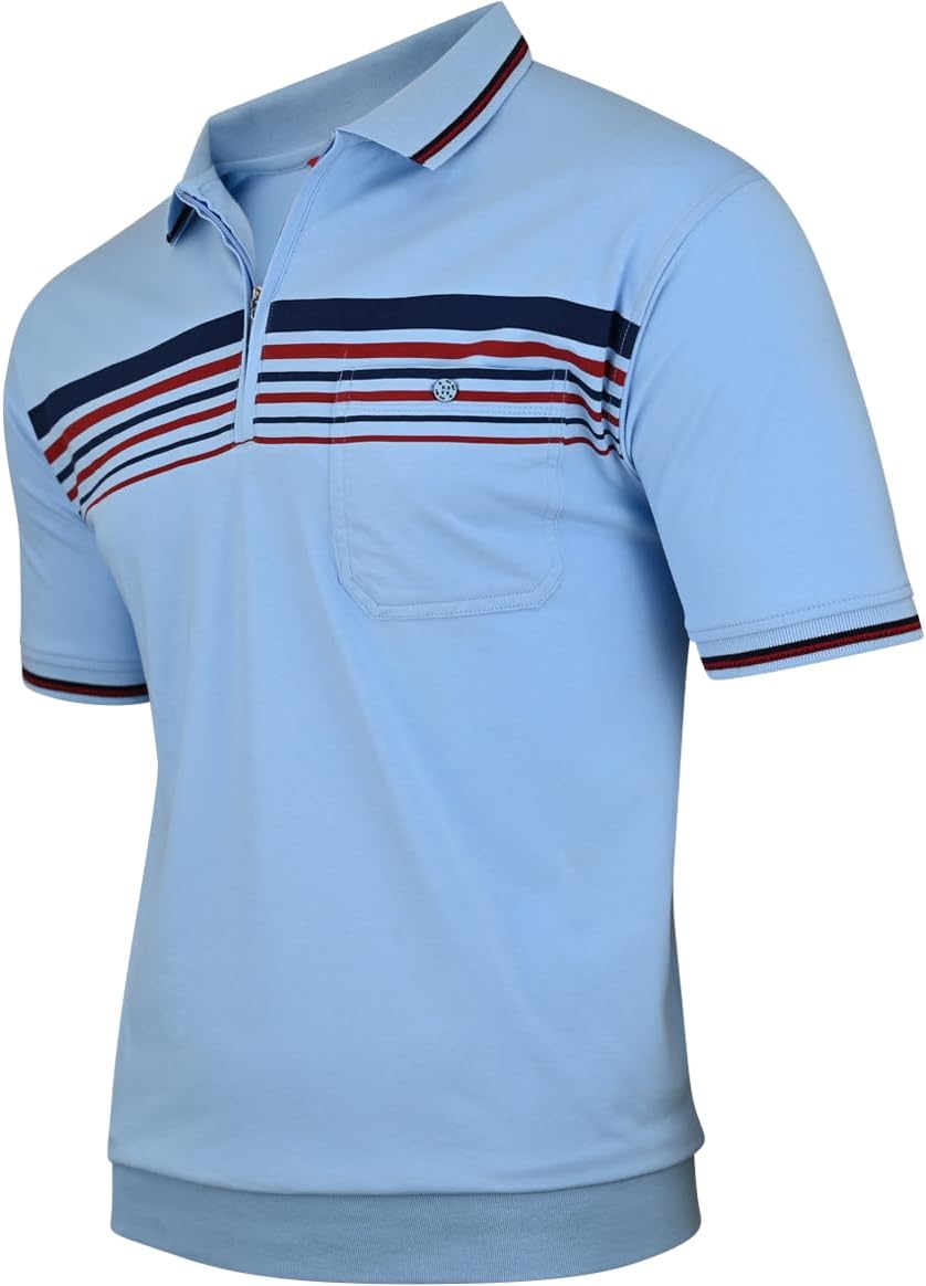 Soltice Herren Kurzarm Poloshirt, Polohemd Kragen, Gestreifte Blousonshirt mit Brusttasche aus Baumw