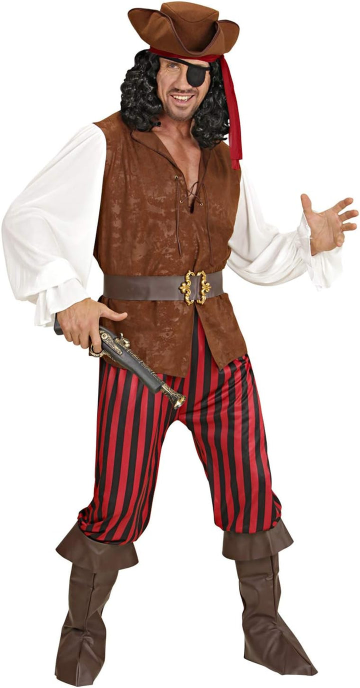 "PIRATE" (shirt with vest, pants, belt, boot covers, headband, hat, eye-patch) - (M), M