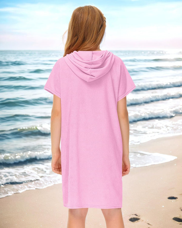 BesserBay Mädchen Badeponcho Kapuze Poncho mit Taschen Zip Cover Up Kinder Unisex 120-160 160 Hellro