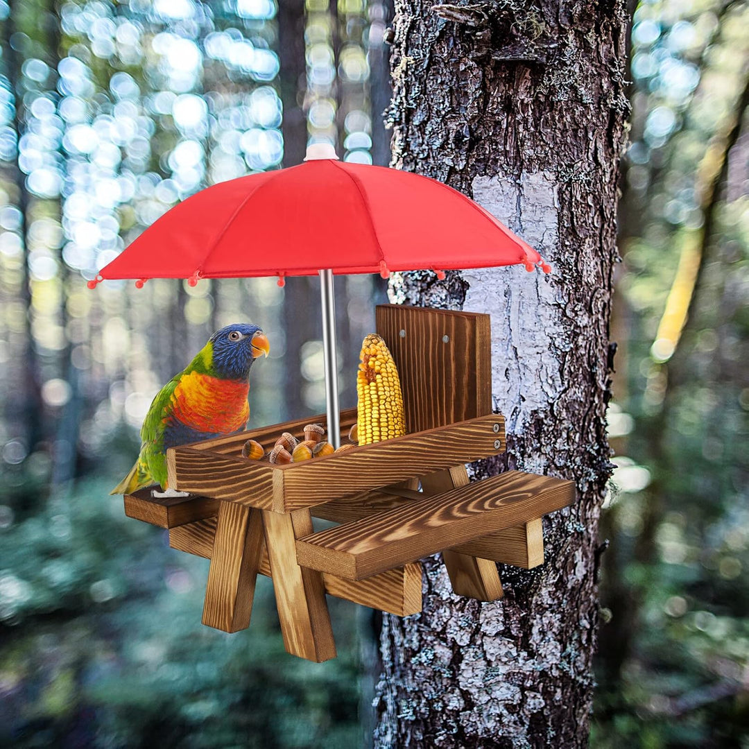 Eichhörnchen Futtertisch mit Regenschirm, Holz Eichhörnchen Picknickbank Futterspender mit Regenschi