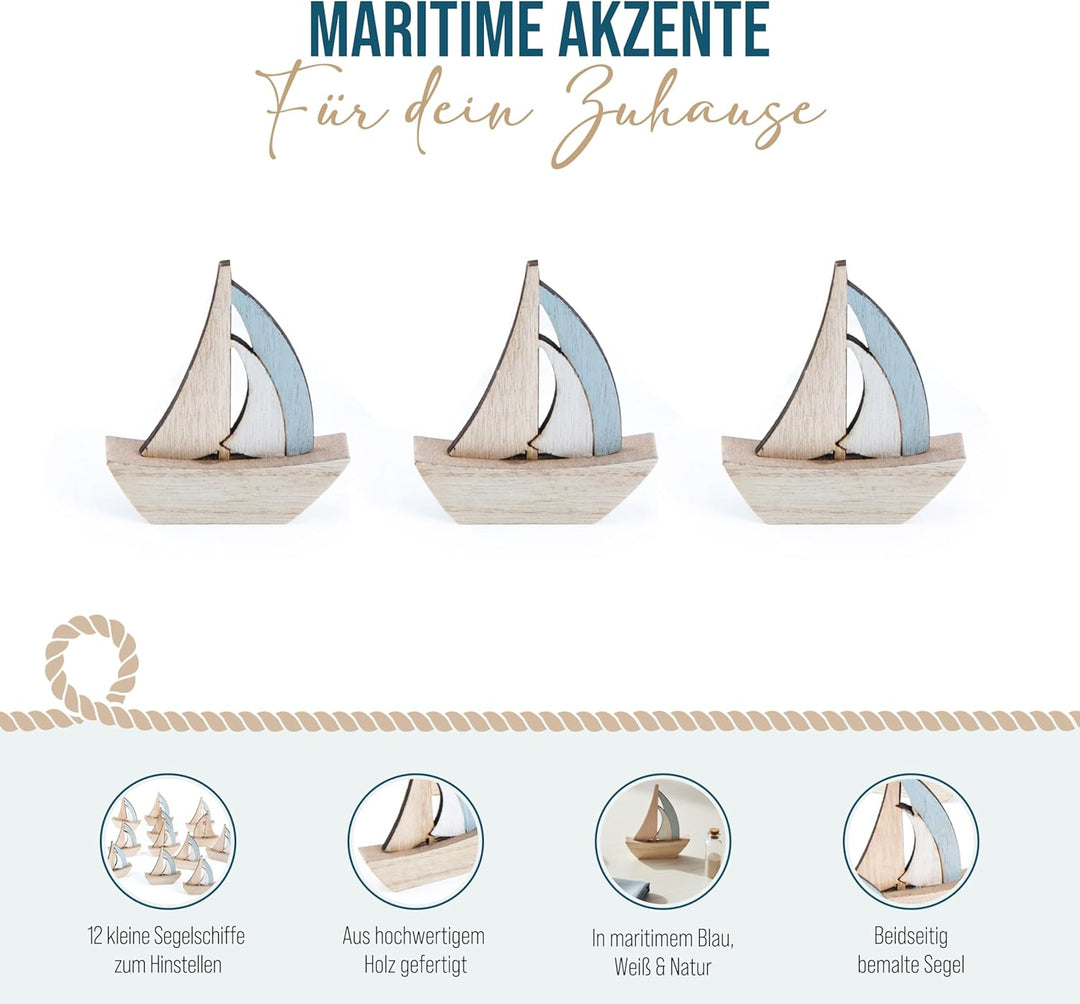Logbuch-Verlag 12 kleine Segelboote Schiffe Natur blau 8 cm - Maritime Deko zum Hinstellen Mitgebsel