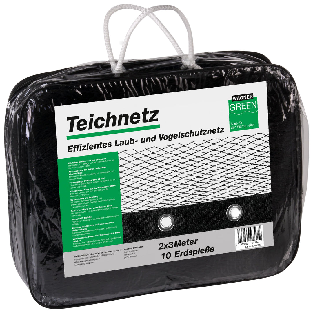 Abdecknetz (2x3m) schwarz mit Erdspiessen | feinmaschig (10x10mm) mit stabilem Rand | Teichabdeckung