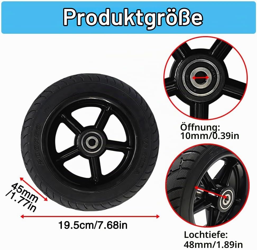 Golgner 8 Zoll E Scooter Reifen, Elektroroller Vollgummireifen 200x50, Nicht Pneumatischer Reifen, S