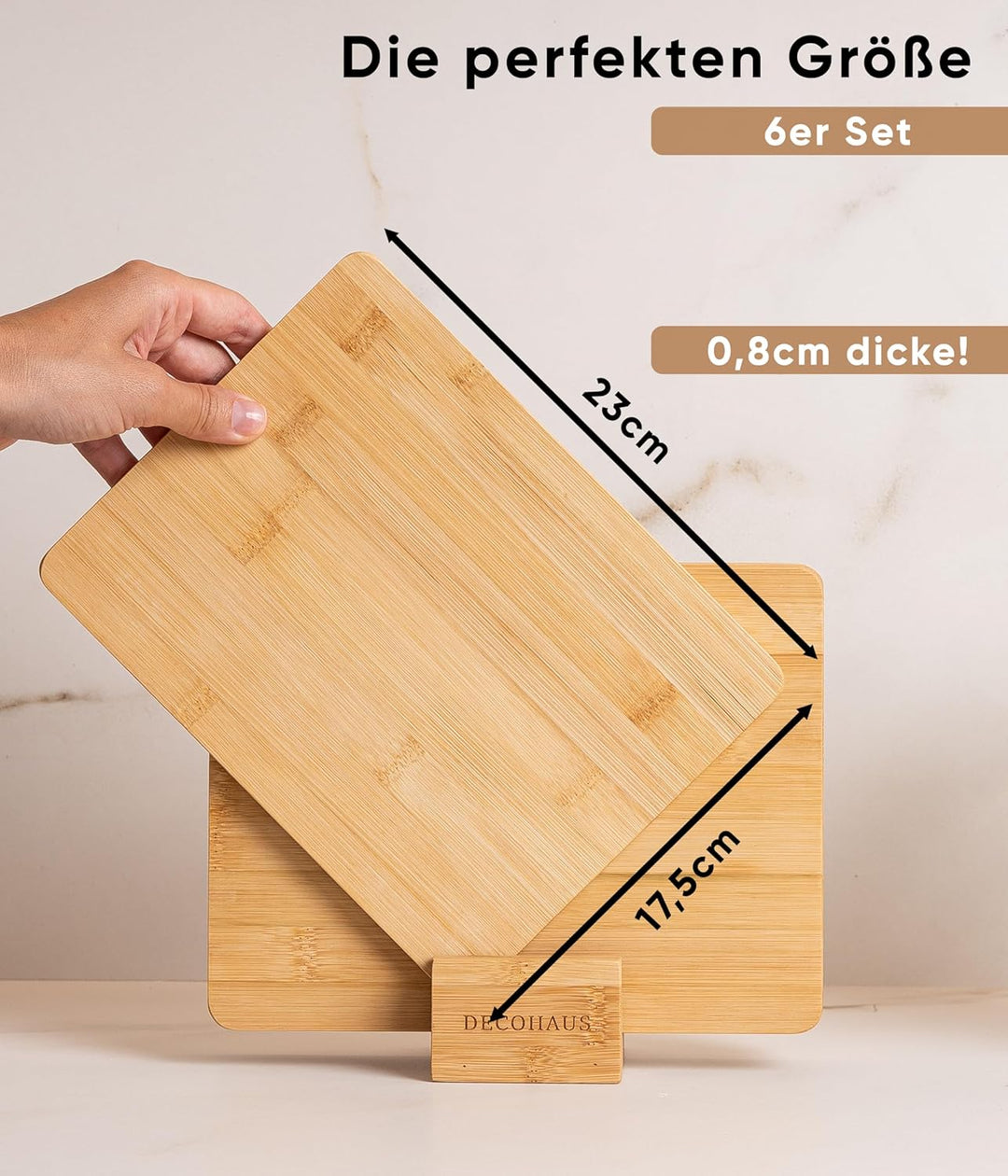 Deco haus Frühstücksbrettchen holz 6er set [0,8cm DICKE] - Schneidebrett holz Klein 23 x 17,5 cm - H