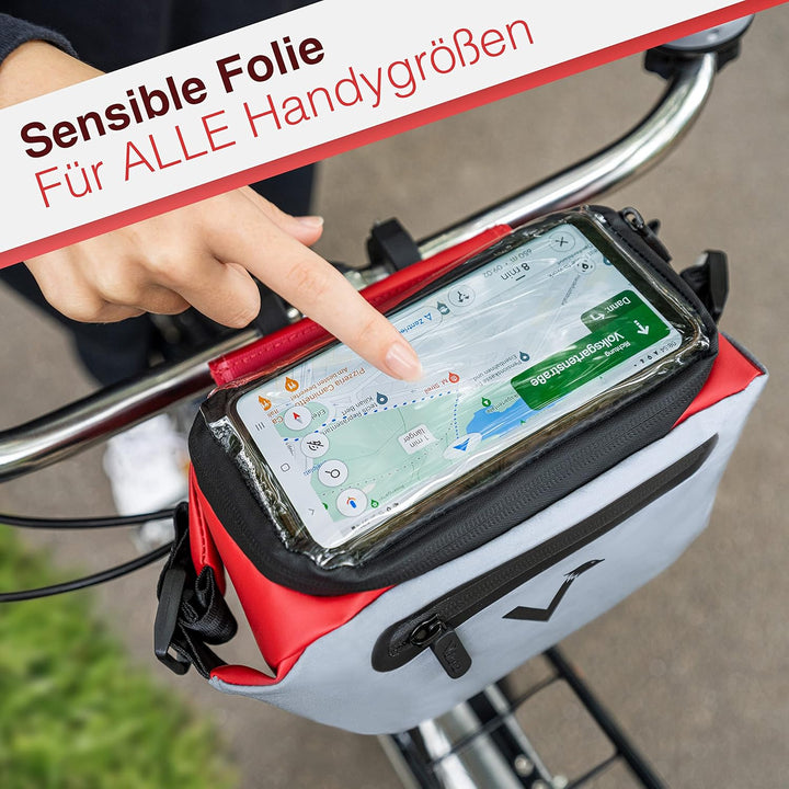 Valkental x KLICKfix 3in1 Lenkertasche 4L, Handyfach, Ebike geeignet | Vollreflektierend für hohe Si